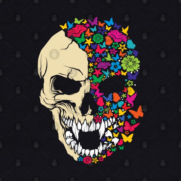 VAMPIRE SKULL COLORED WITH BUTTERFLYS AND FLOWERS by Velvet Love Design 